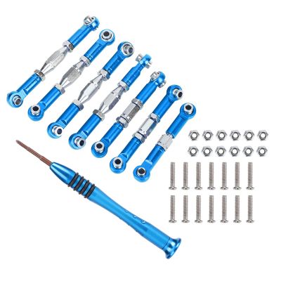 7pcs RC Car Metal Servo Pull Rod Set with Screwdriver, RC Pull Rod Accessories, Durable Aluminum Alloy Steering Linkage for 144001 1/14 Scale Remote Control Car, Red and Blu (Blue)