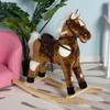 110lb Load Plush Rocking Horse, Press-Ear Music, Metal Frame, 30.75x11x26.75in, Soft Body, Brown, for Children 3 Years Up view 2