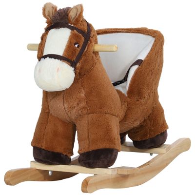 Rocking Horse for Toddlers 18-36 Months, 26.8x13x17.7in, Plush & Wood, Sound Function, 55lb Capacity, Safety Restraint, Brown