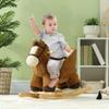 Rocking Horse for Toddlers 18-36 Months, 26.8x13x17.7in, Plush & Wood, Sound Function, 55lb Capacity, Safety Restraint, Brown view 2