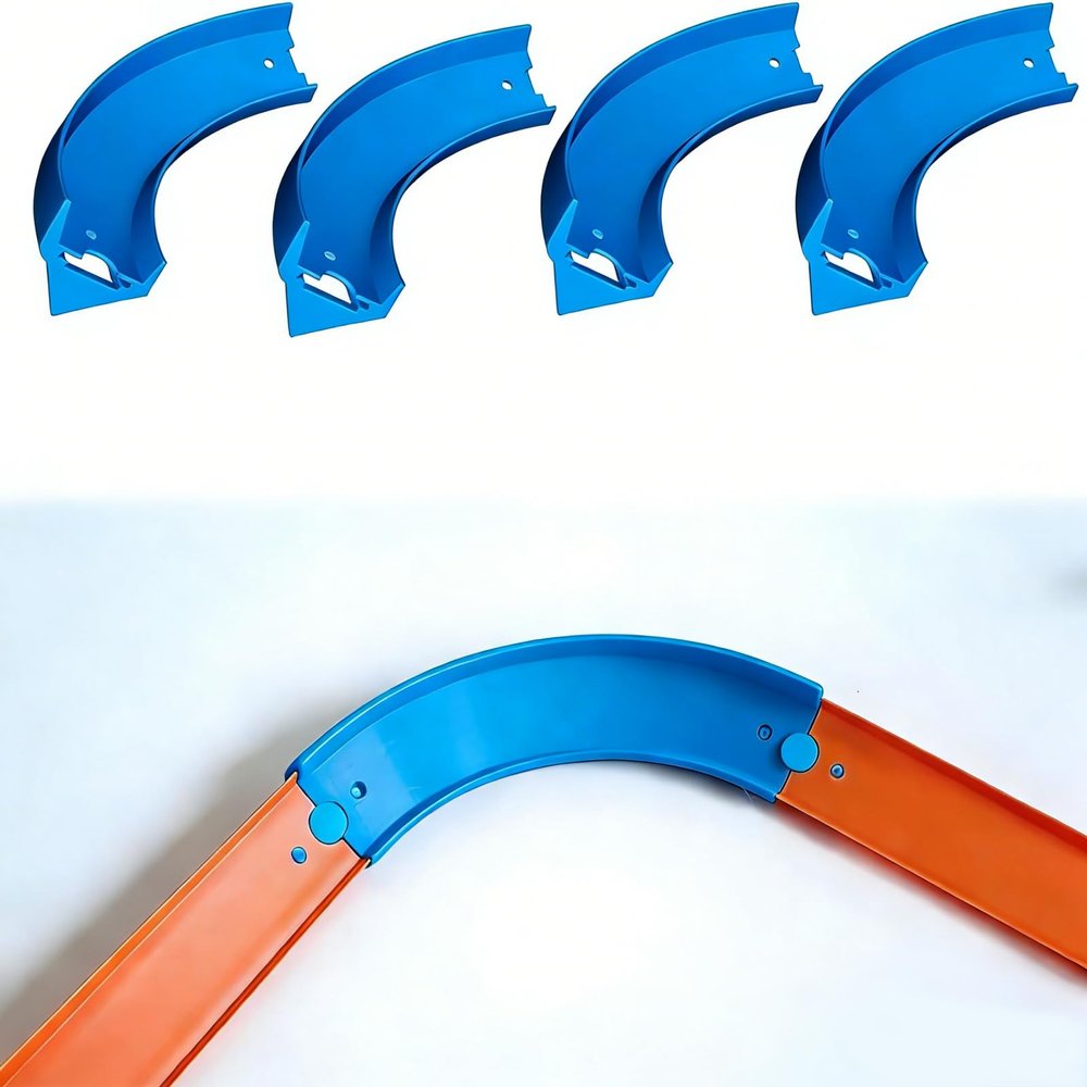 90 Degree Banked Turn Combo Pack of 4 for Hot Wheels Compatible Track Set,Combined into 180 Degrees (Blue)