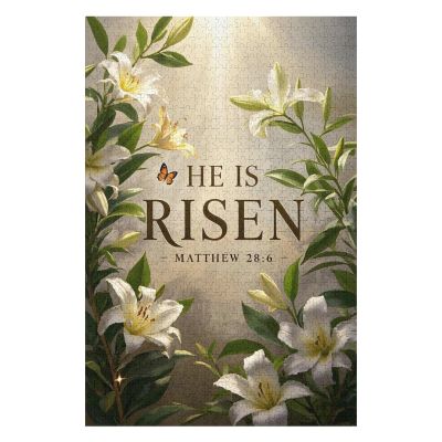 Green Lily Easter He is Risen Matthew 28:6 500 Piece Jigsaw Puzzle for Adults, Faith-Based Spring Puzzle for Easter Celebration and Home Relaxation