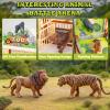 Complete 248PCS Animal Playground Set with 14 Realistic Wild Animals Build Your Own Animal Park, Interactive Playset with Openable Fences & Battle Station, for Boys Girls Kids Toddlers 3-8 (Brown) view 3
