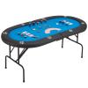 ECOTOUGE Foldable Poker Table, 8 Players Poker Gaming Table w/Stainless Steel Cup Holder & Portable Storage Bag, Folding Oval Texas Holdem Table for Blackjack, Casino Game, Fully Assembled, Blue view 1