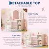 GAOMON Kids Vanity Table and Chair Set with Lighted Mirror, 2 in 1 Princess Vanity Set with Open Bookshelf, Storage Cabinet & Shelves, Adjustable Mirror and Detachable Top for Little Girls, White view 3