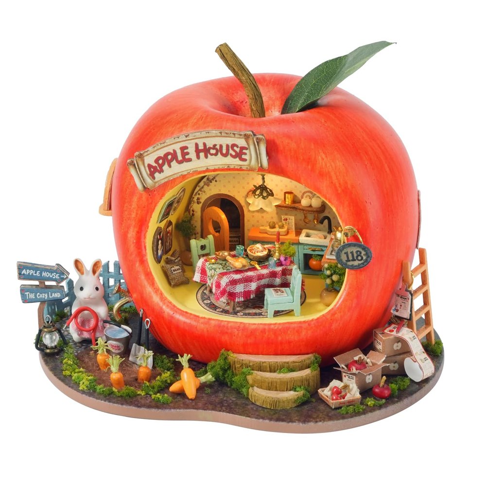 CUTEROOM Dollhouse Kit, DIY Miniature House Kit-Apple House