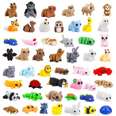Zaviroxel 48 PCS Mini 3D Printed Animals Small Pack, Articulated 3D Animal Fidget Toys Also Known as Wigglitz, Small 3D Printed Animal Figures for Party Favors, Goodie Bags and Classroom Activities