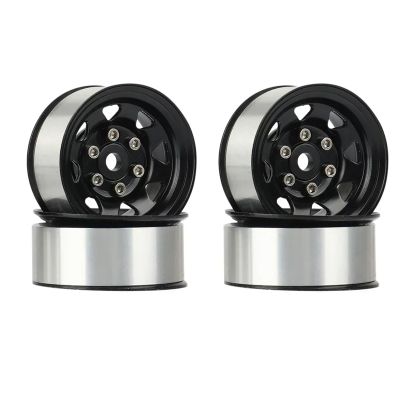 RC Repairs Models For Axial For Yeti Jr 90069 D90 TF2 For Tamiya CC01 LC70 For MST 1/10 4PCS 1.55 Metal Beadlock Wheel Rim Hub RC Crawler Car(Black)