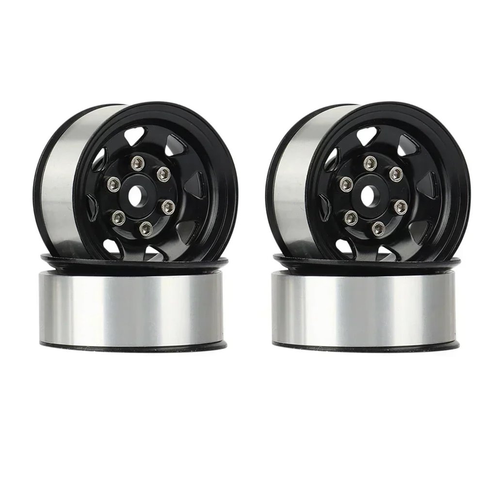RC Repairs Models For Axial For Yeti Jr 90069 D90 TF2 For Tamiya CC01 LC70 For MST 1/10 4PCS 1.55 Metal Beadlock Wheel Rim Hub RC Crawler Car(Black)