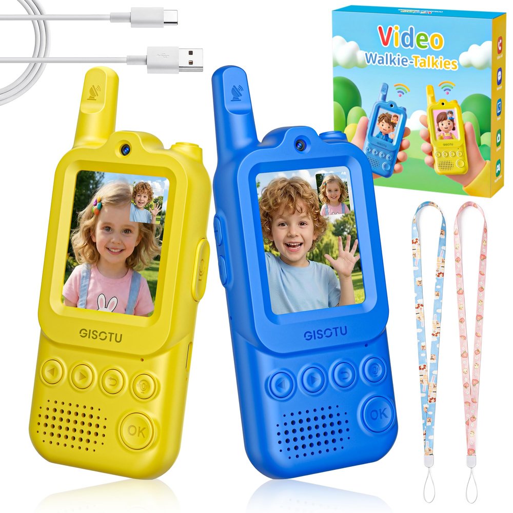 Video Walkie Talkies for Kids 2 Pack, Rechargeable Video Intercom Toys with Fun Chat Hub, Voice Changer & Sticker Effect Long Range 2 Way Radio for Indoor & Outdoor, Gift for Boys Girls Ages 3-12