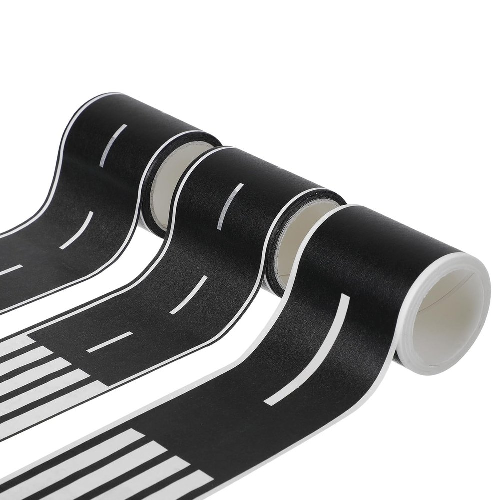 3 Rolls Road Tape, Car Tape Road Tape for Toy Cars DIY Traffic Roads Railway Adhesive Removable Washi Tape Car Tracks Roads Track Tapes for Birthday Party Decorations, Easy to Stick and Tear