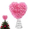 11.8 Inch Mini Valentine Day Tree Topper Glitter Hearts Tree Topper, Artificial Rose Flower Valentines Mini Heart Trees Ornaments with Bow for Valentine's Day Holiday Decoration (Pink 22.5cm 1pcs)