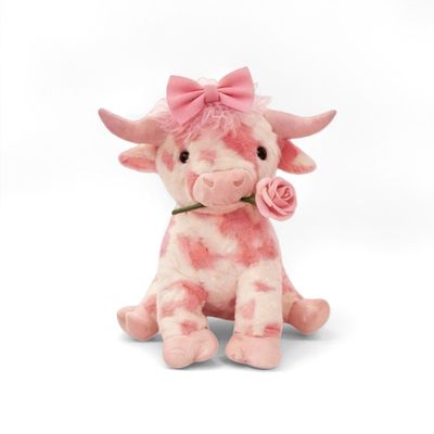 13 Inch Pink Cow Stuffed Animal, Adorable Plush Cow Doll, Floppy Dairy Cattle Soft with Rose, Soft Valentine Decorations, Gifts for Her & Boyfriend Kids Boys Girls Lover (Rose B)