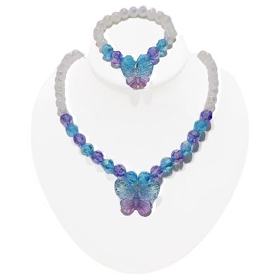 Tressify Jewelry Set For Young Girls, 2 Pcs Blue Butterfly Necklace And Bracelet, Acrylic Party Favors