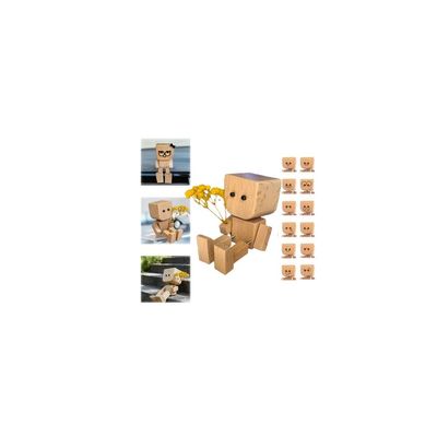 Crazyview Valentine Couple Shaking Wooden Man Figurine, Funny Shaking Feet Woodens Doll with 12PCS Magnetic Expressions, DIY Car Ornament Desktop Decor, Creative Gifts for Him Her (Brown A)