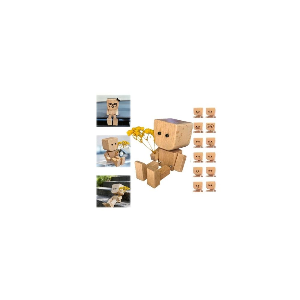 Crazyview Valentine Couple Shaking Wooden Man Figurine, Funny Shaking Feet Woodens Doll with 12PCS Magnetic Expressions, DIY Car Ornament Desktop Decor, Creative Gifts for Him Her (Brown A)