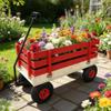 Heavy Duty Steel Wooden Garden Utility Wagon with 10 All-Terrain Air Tires, Heavy-Duty Toy Hauling Cart with Foldable Handle, Kids Outdoor Play Wagon & Yard Tool Carrier (Red) view 4