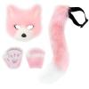 3Pcs Halloween Fluffy Fox Wolf Mask Paws and Tail,Realistic Cat Fox Mask Furry Therian Masks Gear for Masquerade (Pink) view 1