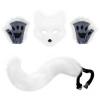 3Pcs Halloween Fluffy Fox Wolf Mask Paws and Tail,Realistic Cat Fox Mask Furry Therian Masks Gear for Masquerade (White) view 1