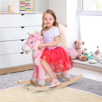 Classic Rocking Horse Toy with Realistic Design, Soft Plush Body, Sturdy Wooden Base and Gentle Rocking Motion for Home Play