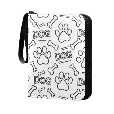 Dog Paw Print Bones Card Binder 4 Pocket Zipper PU Trading Card Album Fits 400 Game Cards 50 Removable Sleeves Card Folder Collection for Baseball Sports Cards