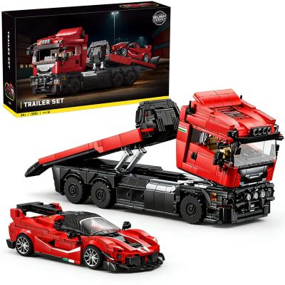 AOUHMN City Car Transporter Truck with FXX K Sports Cars Kit, 2 in 1 Model Car Building Set for Aldults, Ages 14+, Gift for Birthday, Detailed Carrier & Trailer Truck to Display (1728PCS, A-95002)