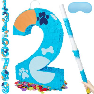 PCFING 20 Inch Dog Paw Number 2 Piata with 30 Inch Piata Stick Blindfold Confetti for Boy Girl Adults Birthday Party Decorations, Anniversary Celebration, Fiesta