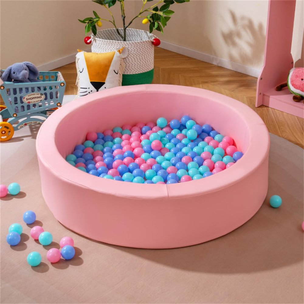 Round Foam Ball Pit with Premium 25D Sponge Core, Soft PU Leather Cover, and Built-in Cushioned Base for Comfortable Active Use