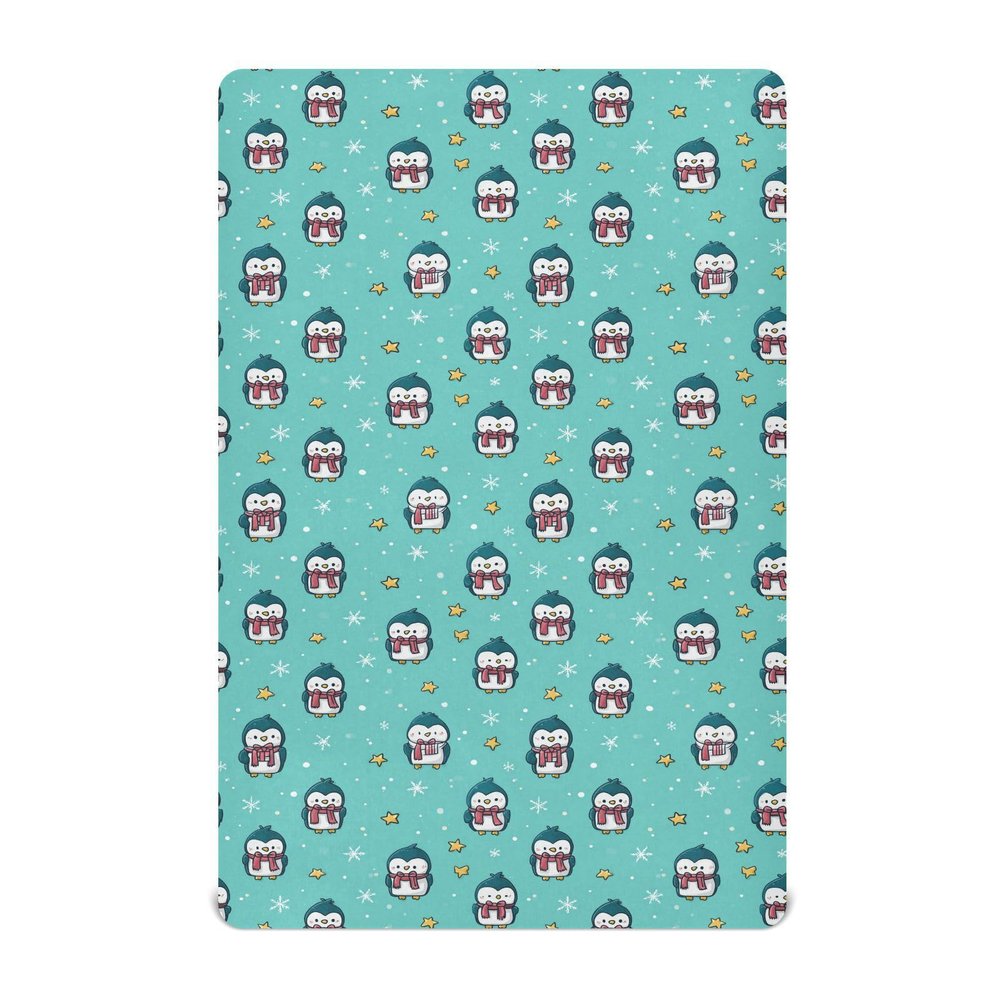 Baby Crib Sheet Cute Penguin Snowflakes ChristmasCrib Mattress for Boys and Girls Playard Sheet Soft Breathable Fitted Baby Mattress Cover 52x28in