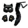 3Pcs Halloween Fluffy Fox Wolf Mask Paws and Tail,Realistic Cat Fox Mask Furry Therian Masks Gear for Party (Black1) view 1