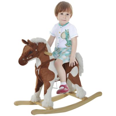 Classic Wooden Rocking Horse Toy with Plush Body, Realistic Sound Effects, Smooth Rocking Motion and Handcrafted Details