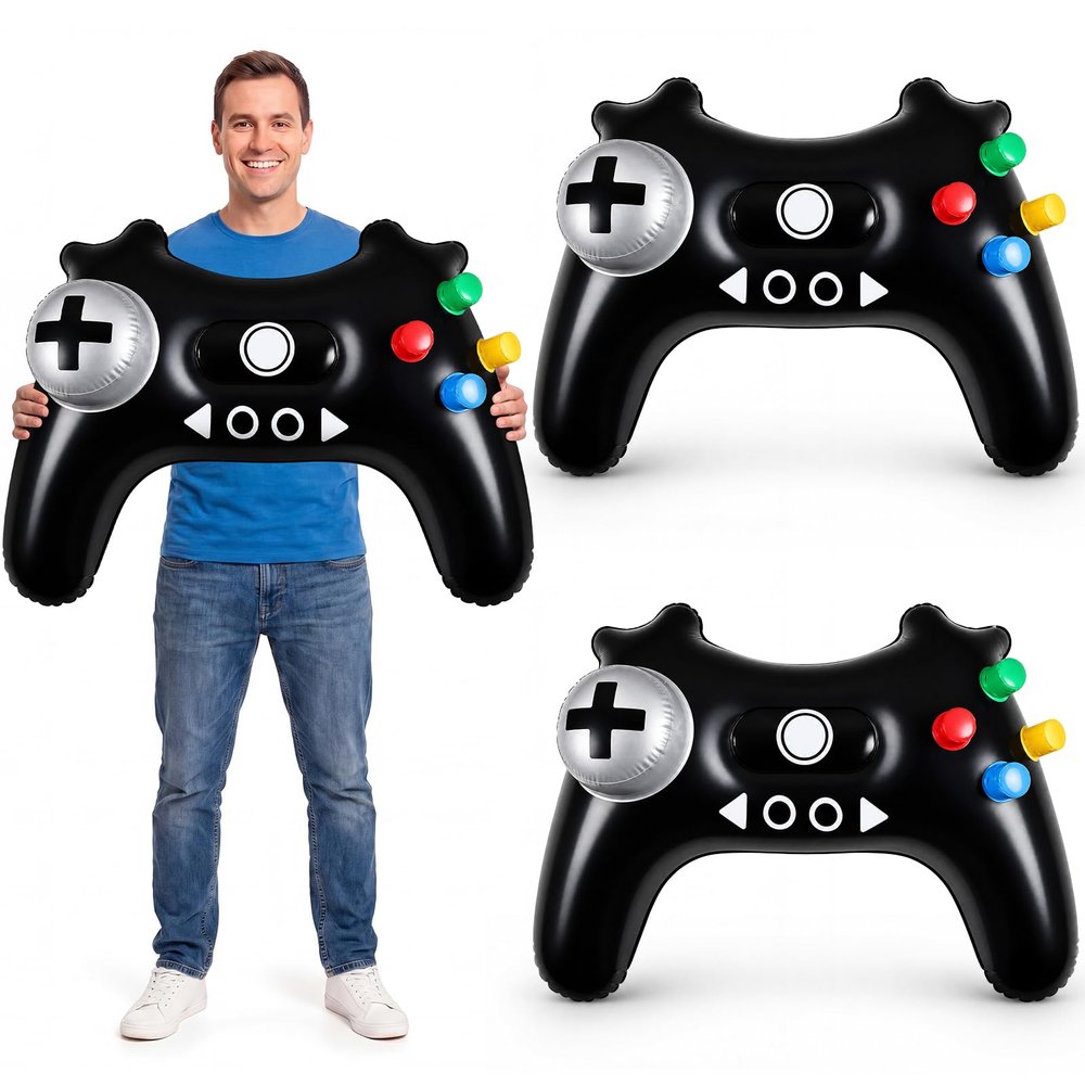 JolliLudo 2 Pcs PVC Inflatable Game Controllers 28" x 18" Gaint 3D Video Game Balloons Blow up Gaming Controller Birthday Party Decorations with Air Pump for Gamers Parties Events