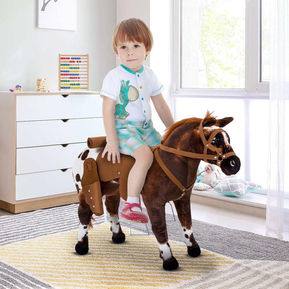 Interactive Riding Toy Horse with Realistic Sounds and Soft Plush Design for Indoor Play and Active Engagement