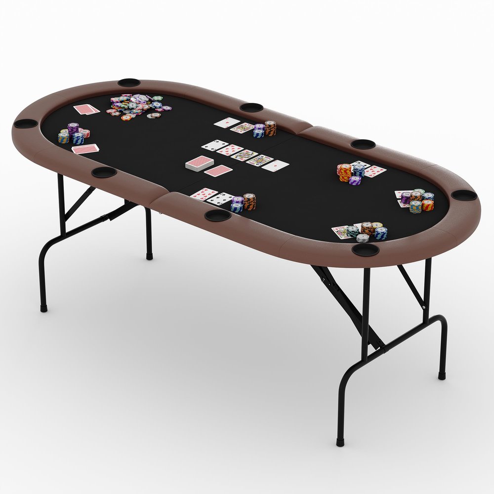 Garvee 71" Foldable Poker Table for 8 Players, Texas Holdem Casino Table with Padded Rails & Cup Holders, Portable Folding Game Table for Blackjack, Dominoes, Home Game Nights (Brown)