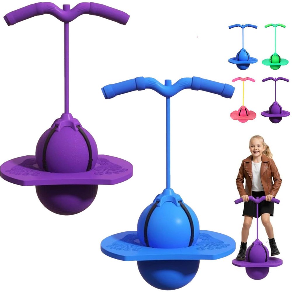 Balance Jumping Ball, 2026 Balance Pogo Ball, Pogo Jumper with Handle and Ball Pump, High Jump Toy Bounce Jump Trick Board Pogo Bouncing Ball Safe and Fun Pogo Stick for Adults (Purple+Blue)