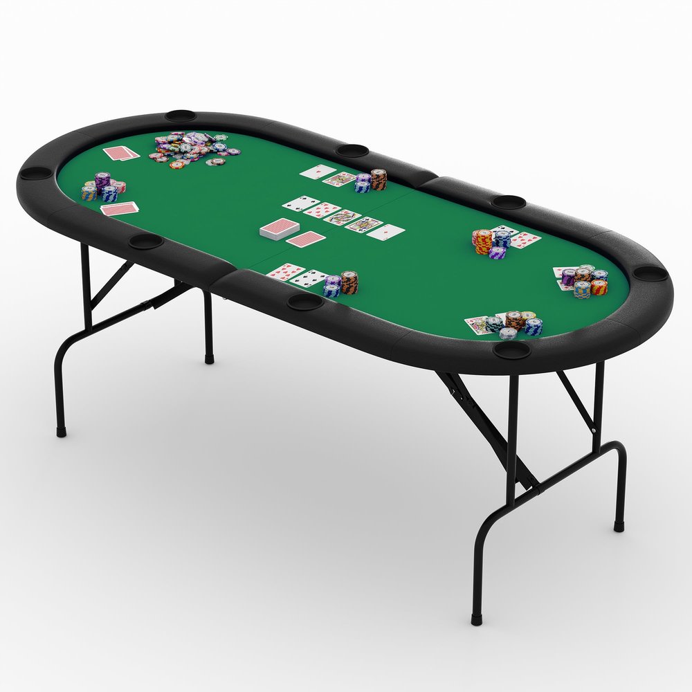 Garvee 71" Foldable Poker Table for 8 Players, Texas Holdem Casino Table with Padded Rails & Cup Holders, Portable Folding Game Table for Blackjack, Dominoes, Home Game Nights (Green)