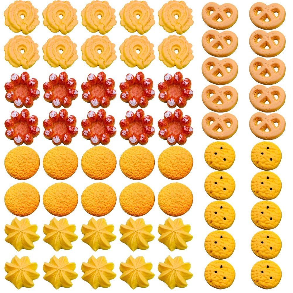 60 Pcs Miniature Cookie Biscuits and Chips Resin, DIY Craft Project Supplies, Realistic Food Decor, 6 Unique Designs for Phone Cases, Hair Clips, Bags, & More