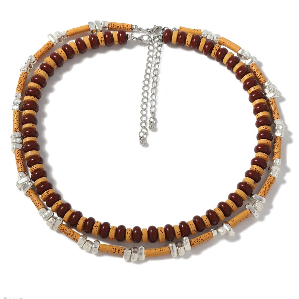 Bohemian Women'S Beaded Double Layered Vintage Necklace,brown,42+7cm