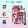 3 Tier Kids Dollhouse with Roof Window and Furniture Wooden Mini Doll House Playhouse for 3 Years Old and Above view 4