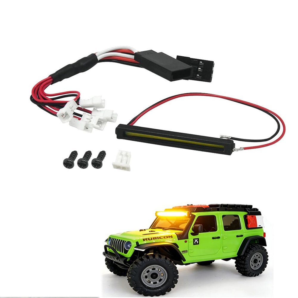 Jovitize RC Car LED Head Lights Bar for Axial SCX30 1/30 Jeep Wrangler, 7-Light Roof Light Kit with Wiring Harness (Yellow Light Bar)