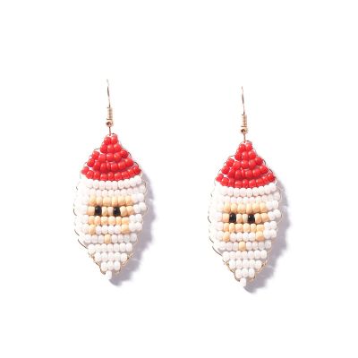 6.5 * 2.1cm Vintage Christmas Handmade Beaded Santa Claus Earrings For Women,white,6.5 * 2.1cm