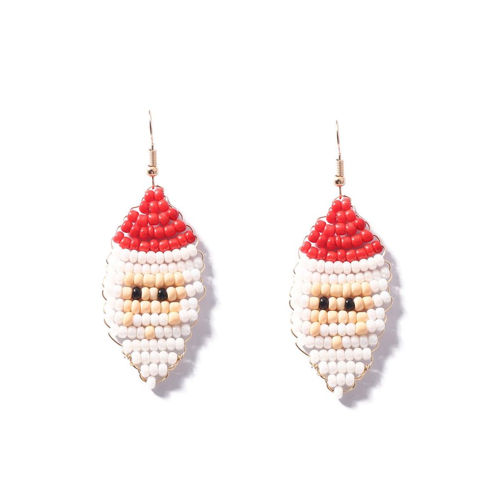 6.5 * 2.1cm Vintage Christmas Handmade Beaded Santa Claus Earrings For Women,white,6.5 * 2.1cm