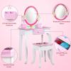 Obetuens Kids Vanity Set with Mirror Drawer Flower Fairy Design Wooden Toddler Girls Makeup Dressing Table Chair Set for Over 3 Years Kids view 3