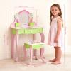 Obetuens Kids Vanity Set with Mirror Drawer Flower Fairy Design Wooden Toddler Girls Makeup Dressing Table Chair Set for Over 3 Years Kids view 4
