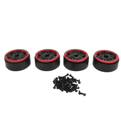 4pcs Beadlock Wheel Rim for 1/10 RC Crawler Car, Carbon Fibre Sealed Hexagonal Beadlock Wheel Hub with Aluminum Alloy Cover, Lightweight Performance Rock Climbing Wheels for SCX10 (Red)