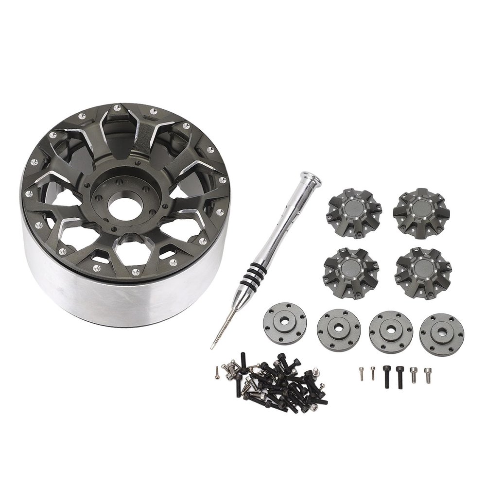 4pcs RC Rims 2.6 Inch Beadlock RC Wheel Rim Set, Aluminum Alloy Beadlock Wheels for 1/10 RC Crawlers, 2.9in Diameter 1.5in Thickness, Glue Free Wheel Hub with Connectors and Screwd
