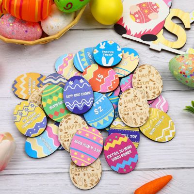 CypherX Easter Egg Fillers 30 Wooden Easter Reward Tokens, Redeemable Easter Egg Prizes, Candy-Free Family Rewards, Colorful Easter Egg Hunt Activities, Reusable Easter Basket Stuffers