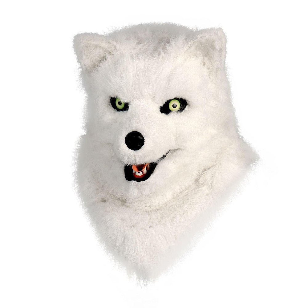 Fursuit Wolf Fox Mask,Realistic Dog Wolf Mask Mouth Movable,Halloween Moving Jaw Therian Masks for Role-Play Party (White)