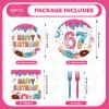 Greencian 96Pcs Donut 6 7 Birthday Decorations 6/7 Birthday Plates and Napkins 67 Themed I was 6 Now I'm 7 Disposable Paper Tableware Set for Kids Boys Girls 6-7 Year Old Party Supplies Serves 24 view 2