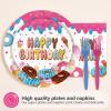 Greencian 96Pcs Donut 6 7 Birthday Decorations 6/7 Birthday Plates and Napkins 67 Themed I was 6 Now I'm 7 Disposable Paper Tableware Set for Kids Boys Girls 6-7 Year Old Party Supplies Serves 24 view 3